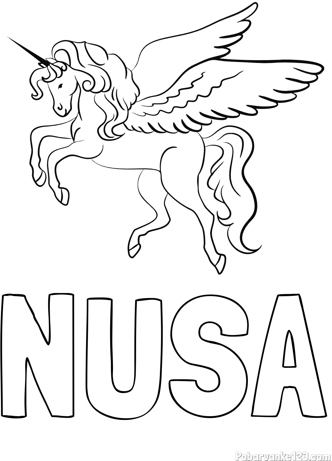 Pobarvanka imena NUŠA in lepa pobarvanka samoroga