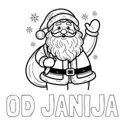 Online izdelana pobarvanka - Pobarvanka imena OD JANIJA in pobarvanka nasmejanega Božička s polno vrečo daril