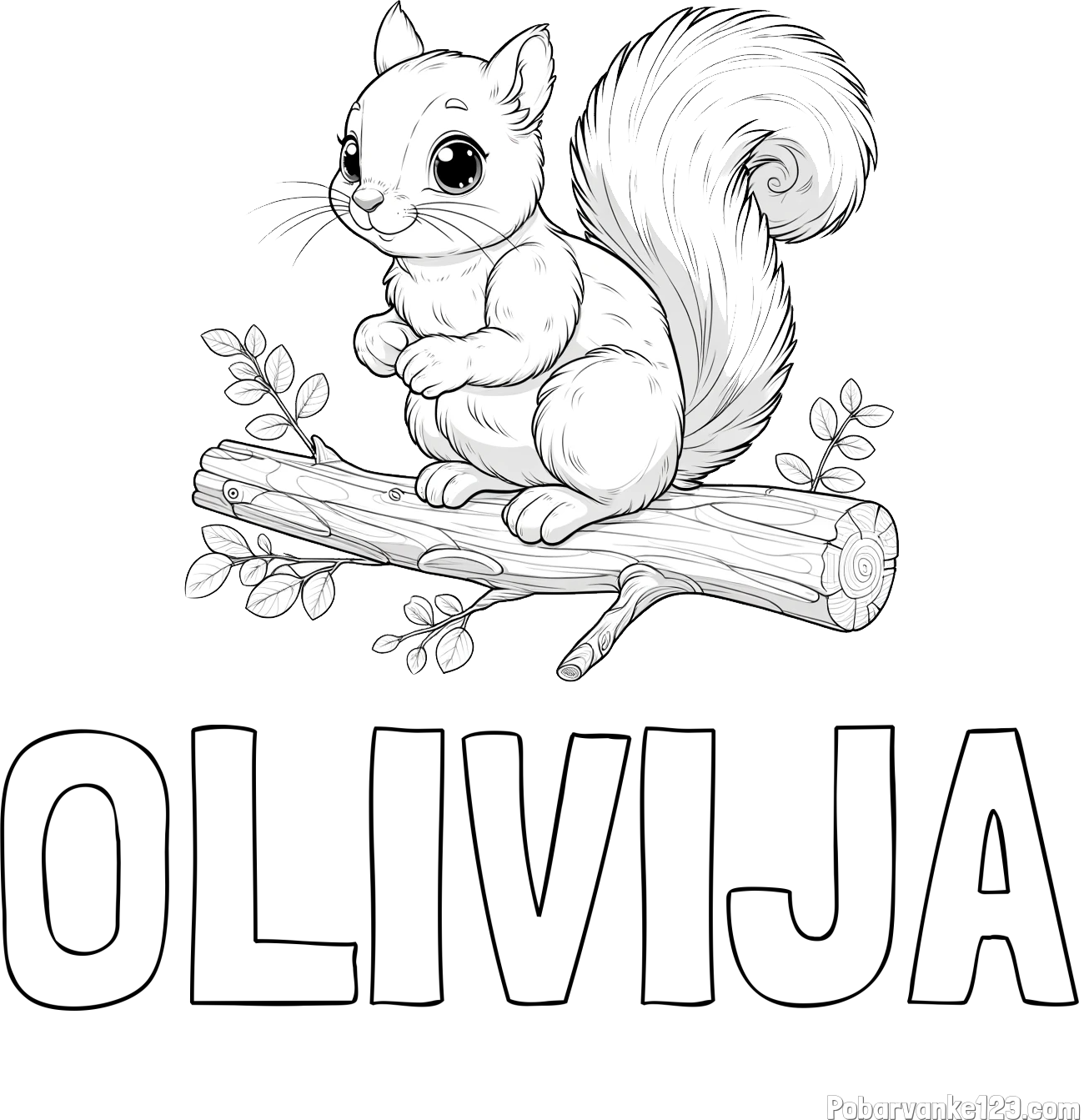Pobarvanka imena OLIVIJA in pobarvanka veverice na veji