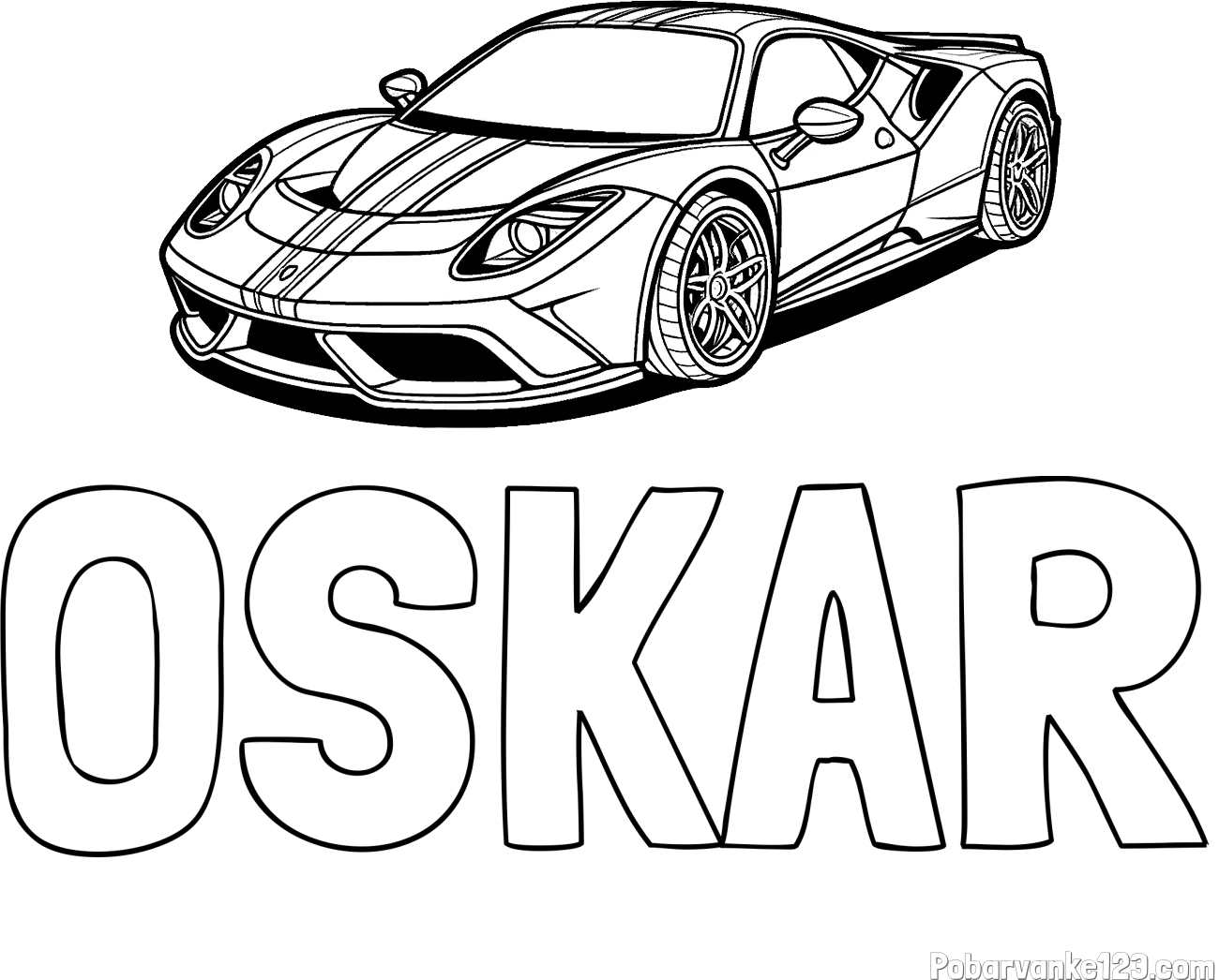 Pobarvanka imena OSKAR in pobarvanka čudovitega športnega avtomobila