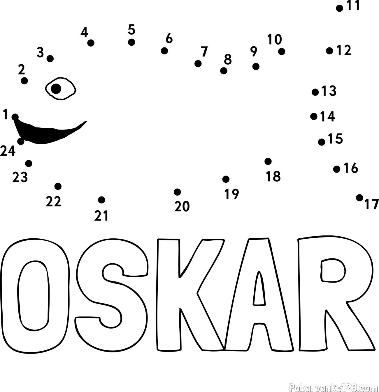 Pobarvanka imena OSKAR in pobarvanka ribe - poveži številke