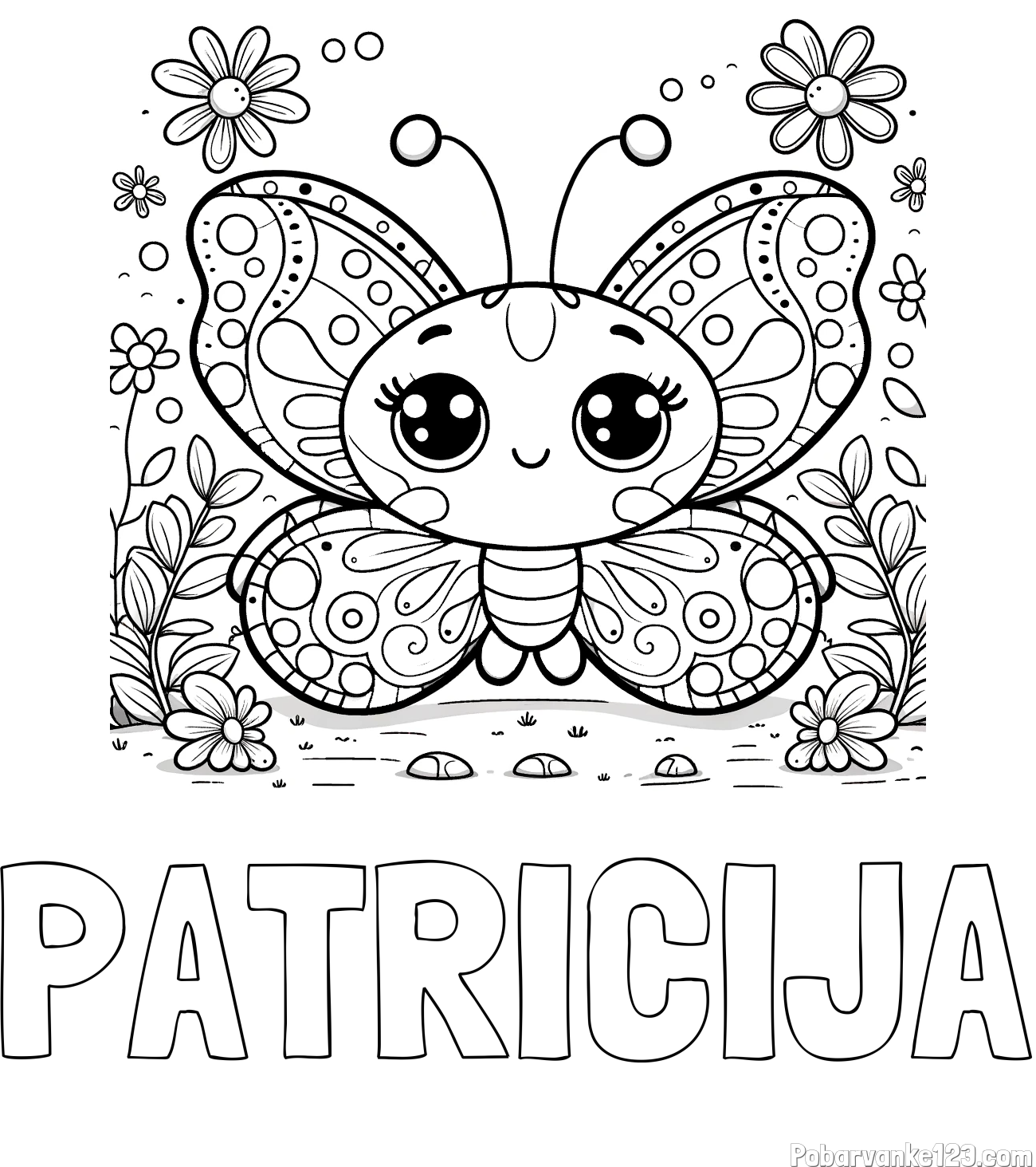 Pobarvanka imena PATRICIJA in pobarvanka ljubkega metuljčka