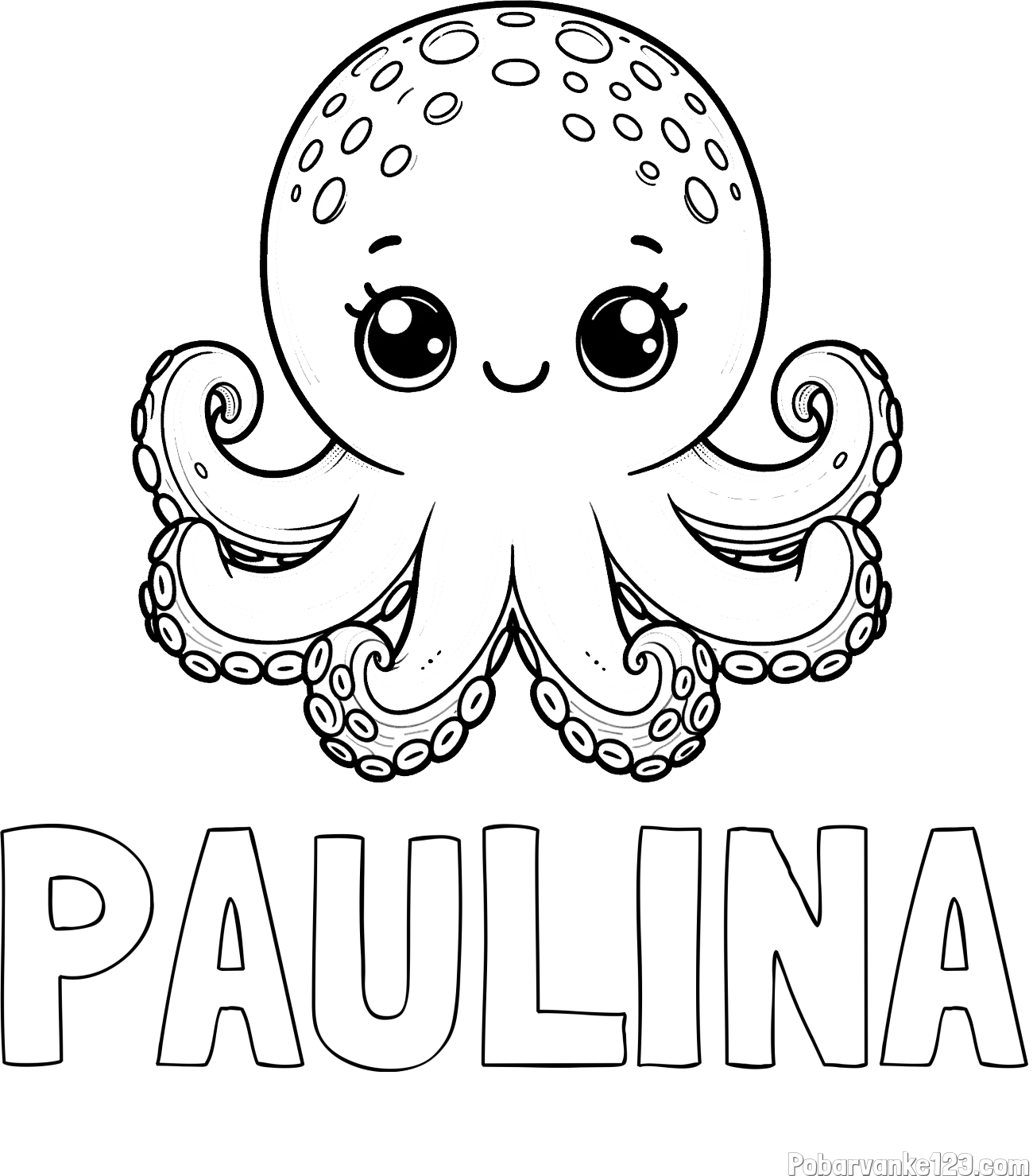 Pobarvanka imena PAULINA in otroška pobarvanka ljubke hobotnice