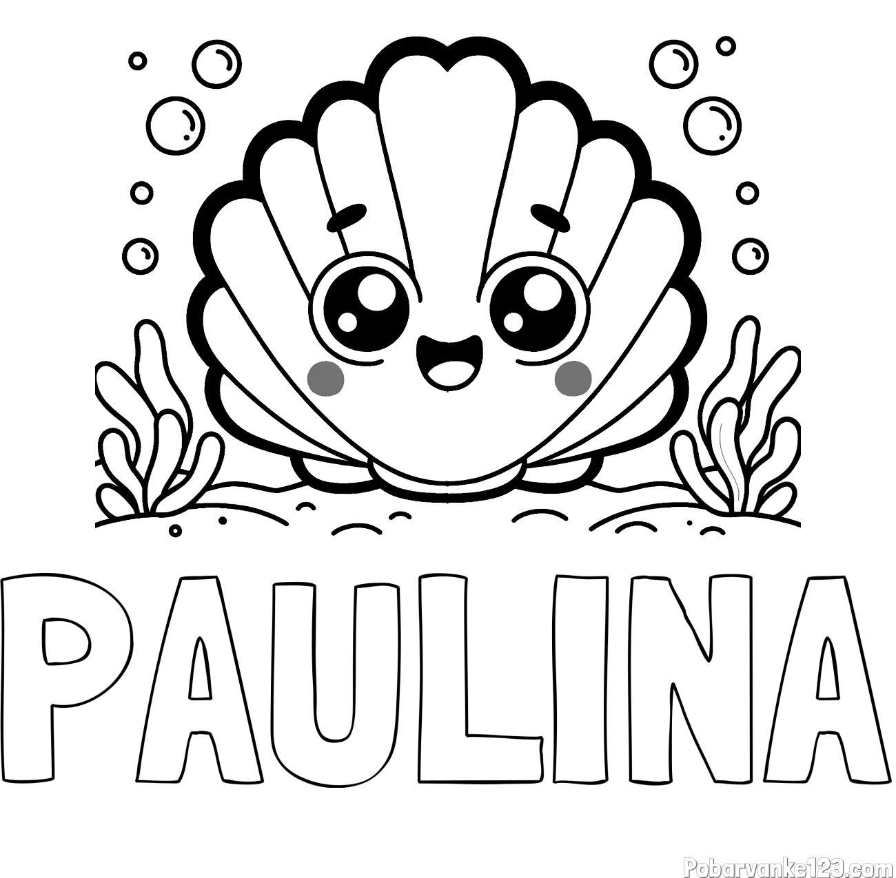 Pobarvanka imena PAULINA in pobarvanka nasmejane školjke