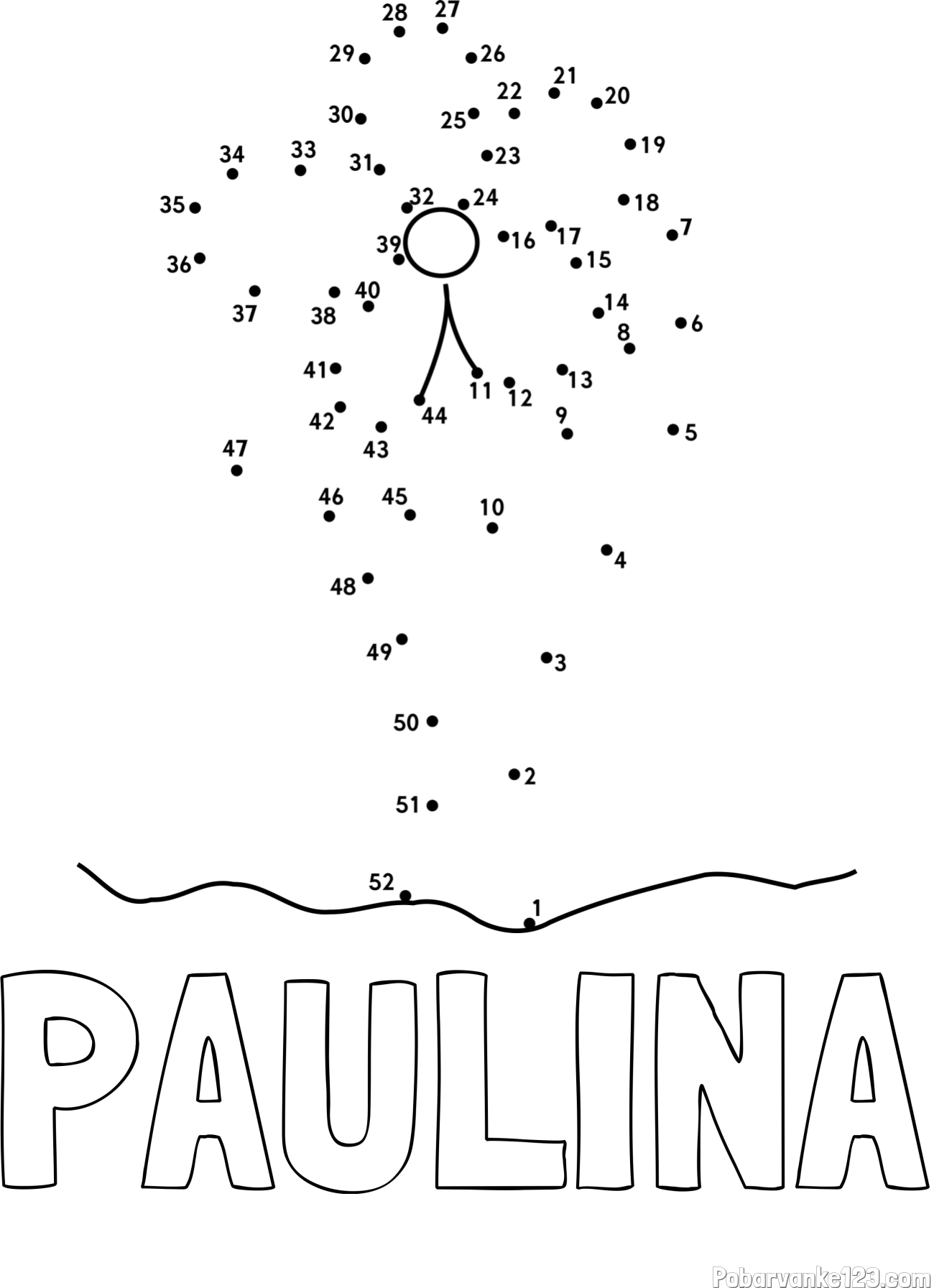 Pobarvanka imena PAULINA in pobarvanka rože - poveži številke