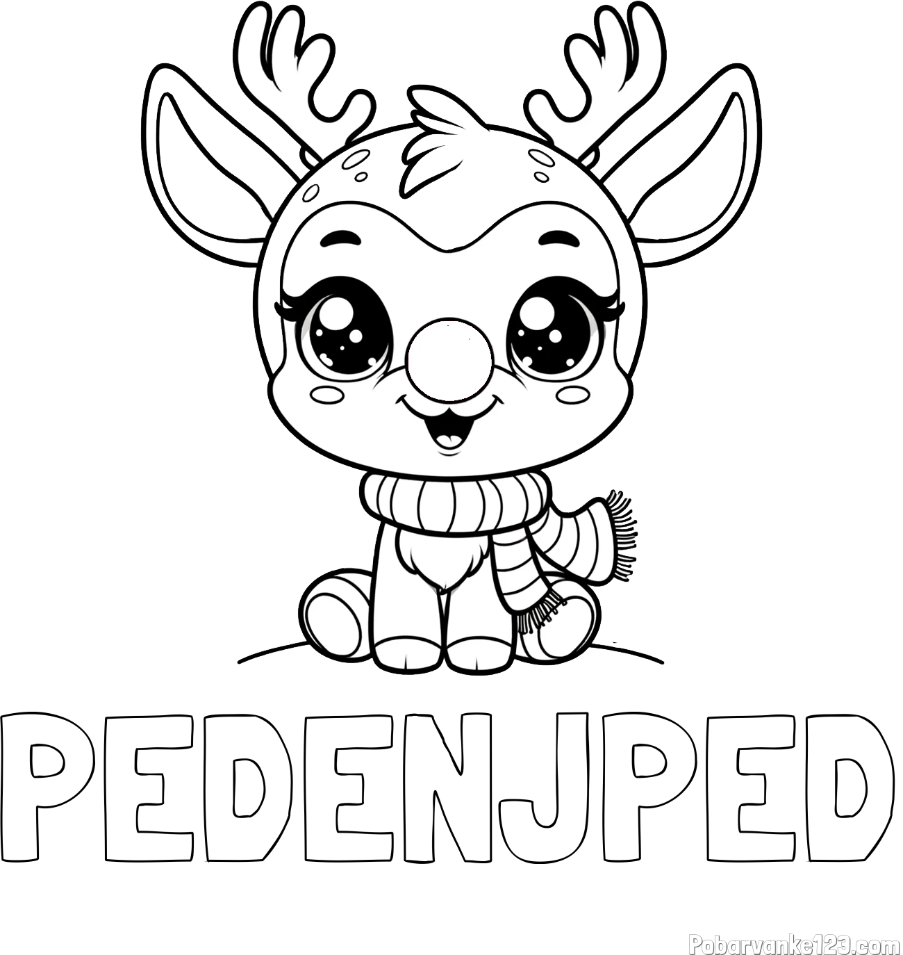 Pobarvanka imena PEDENJPED in otroška pobarvanka jelenčka Rudolfa s šalom okoli vratu