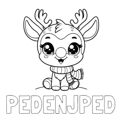 Online izdelana pobarvanka - Pobarvanka imena PEDENJPED in otroška pobarvanka jelenčka Rudolfa s šalom okoli vratu