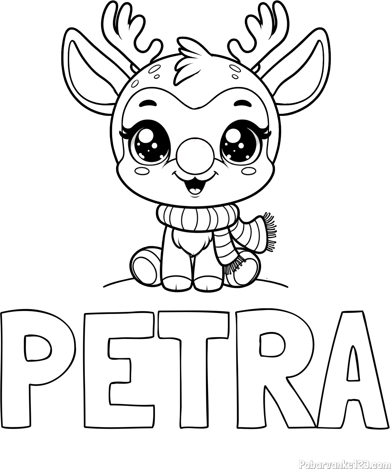 Pobarvanka imena PETRA in otroška pobarvanka jelenčka Rudolfa s šalom okoli vratu