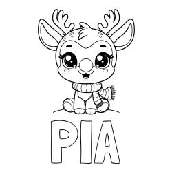 Pobarvanka imena PIA in otroška pobarvanka jelenčka Rudolfa s šalom okoli vratu