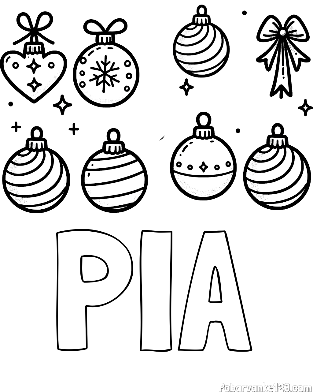 Pobarvanka imena PIA in pobarvanka božičnih okraskov za na smrečico