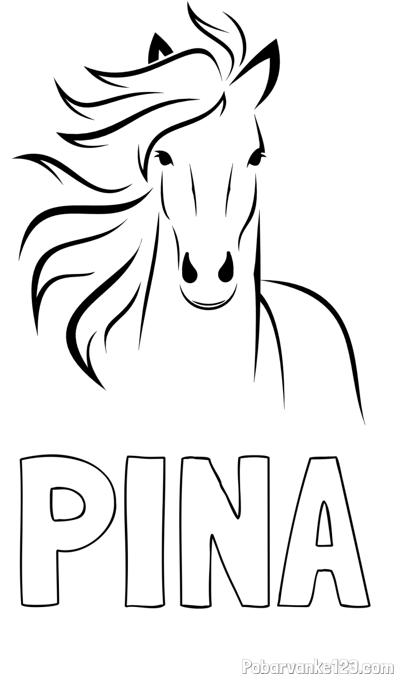 Pobarvanka imena PINA in lepa pobarvanka konja