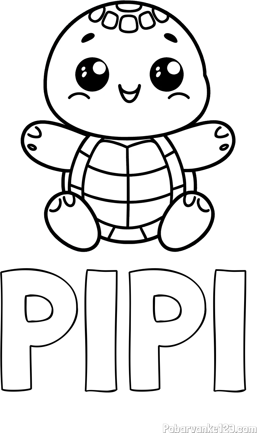 Pobarvanka imena PIPI in otroška pobarvanka ljubke in nasmejane želvice