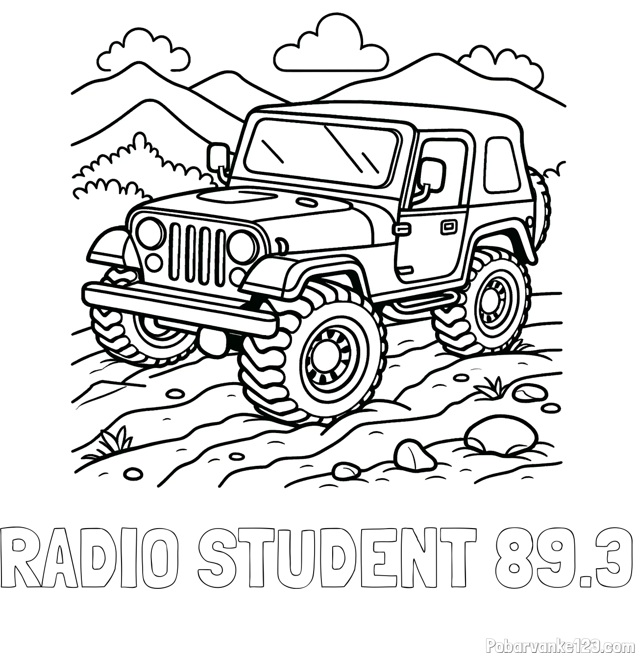 Pobarvanka imena RADIO ŠTUDENT 89.3 in pobarvanka džipa na terenu