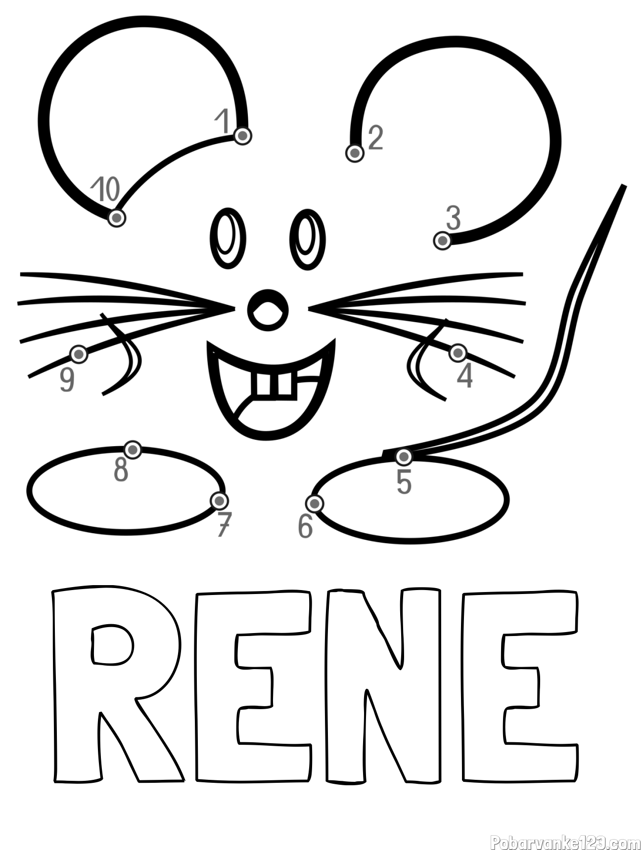 Pobarvanka imena RENE in pobarvanka poveži številke - ljubka miška