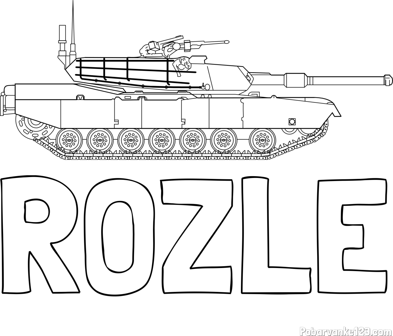 Pobarvanka imena ROŽLE in pobarvanka tanka M1 Abrams