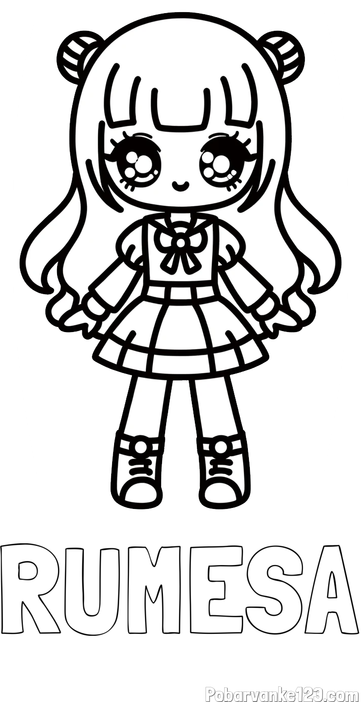 Pobarvanka imena RUMESA in otroška pobarvanka punčke v anime slogu