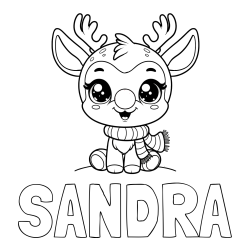 Pobarvanka imena SANDRA in otroška pobarvanka jelenčka Rudolfa s šalom okoli vratu