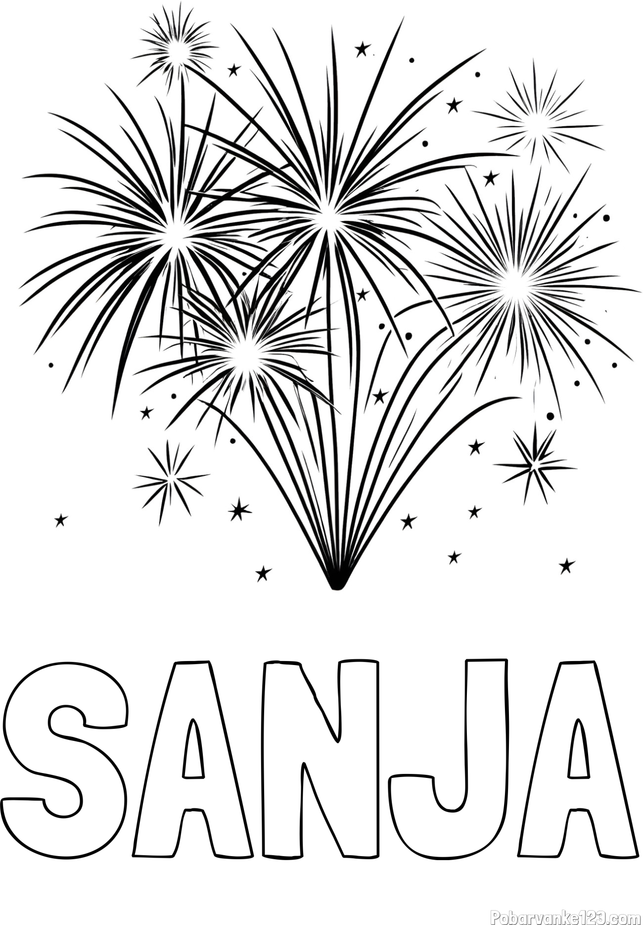 Pobarvanka imena SANJA in pobarvanke velikega ognjemeta