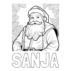 Online izdelana pobarvanka - Pobarvanka imena SANJA in realistična pobarvanka božička obdanega s smrekovimi vejami