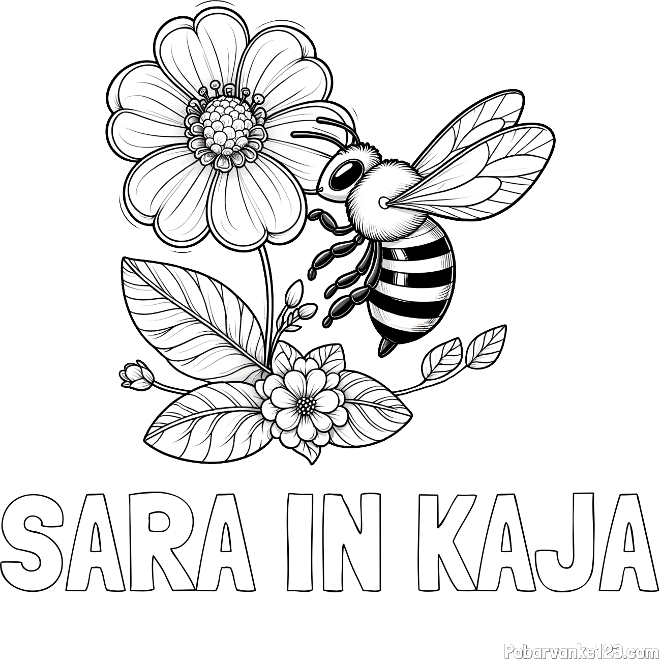 Pobarvanka imena SARA IN KAJA in otroška pobarvanka čebelice in rožice