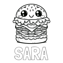Pobarvanka imena SARA in otroška pobarvanka nasmejanega hamburgerja