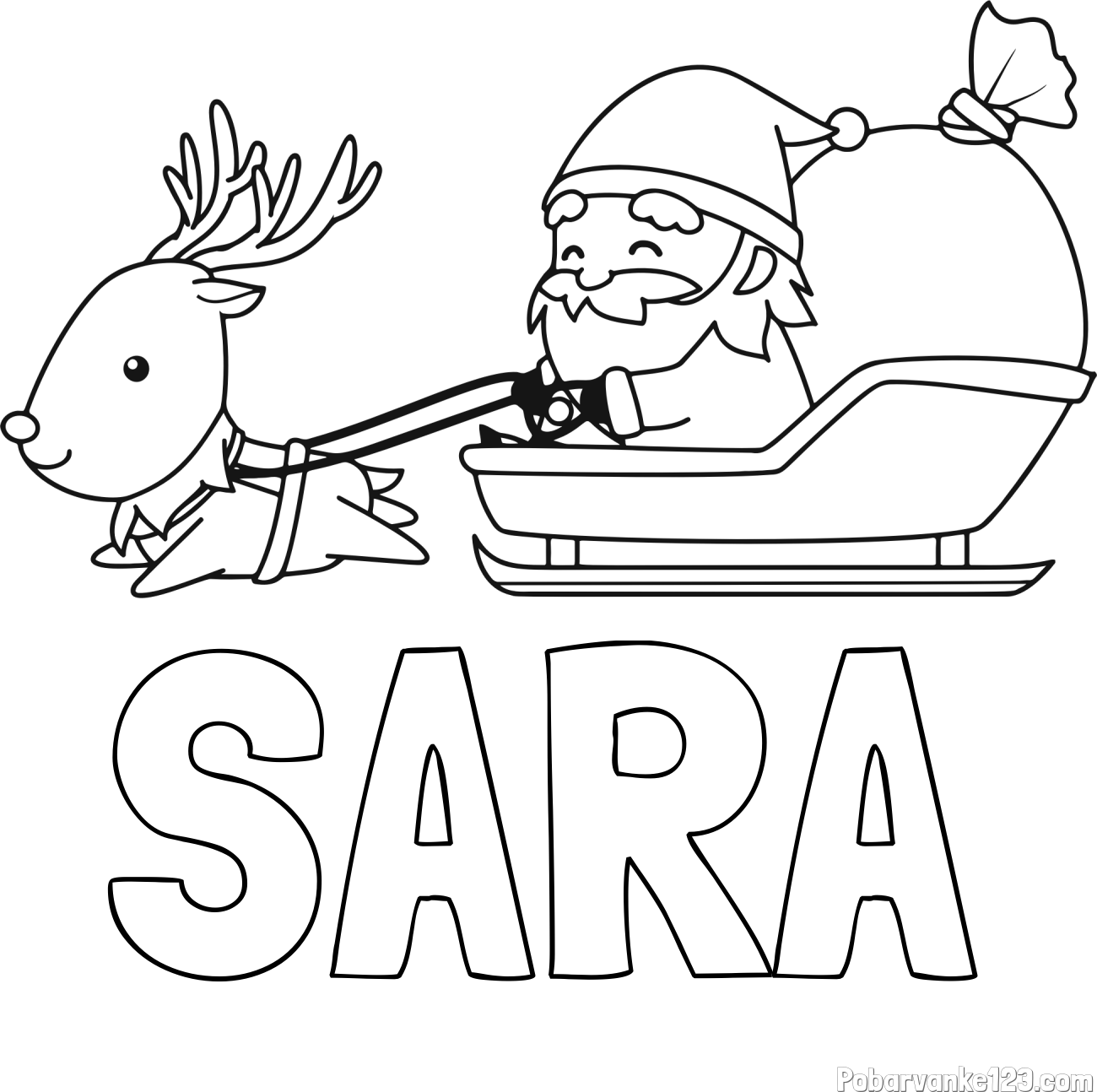 Pobarvanka imena SARA in pobarvanka Božička na saneh ter jelenčka Rudolfa