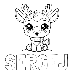 Online izdelana pobarvanka - Pobarvanka imena SERGEJ in otroška pobarvanka jelenčka Rudolfa s šalom okoli vratu