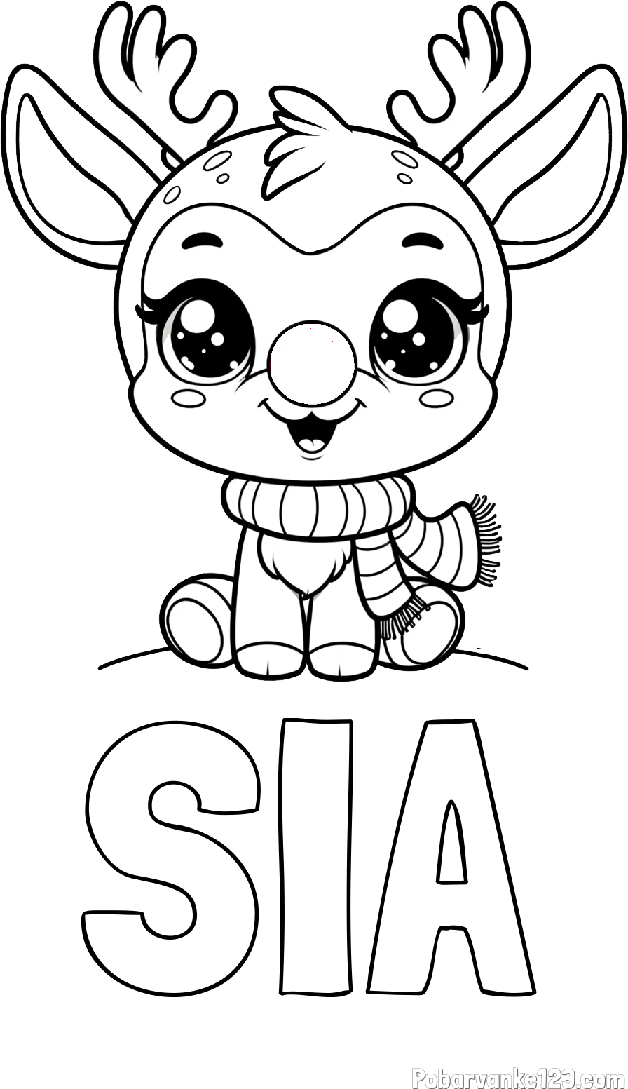 Pobarvanka imena SIA in otroška pobarvanka jelenčka Rudolfa s šalom okoli vratu