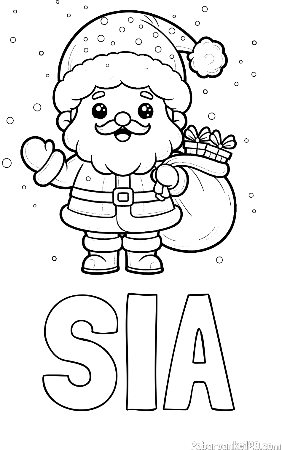 Pobarvanka imena SIA in pobarvanka Božička s polno vrečo daril