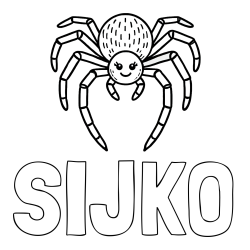 Online izdelana pobarvanka - Pobarvanka imena SIJKO in pobarvanka veselega pajka
