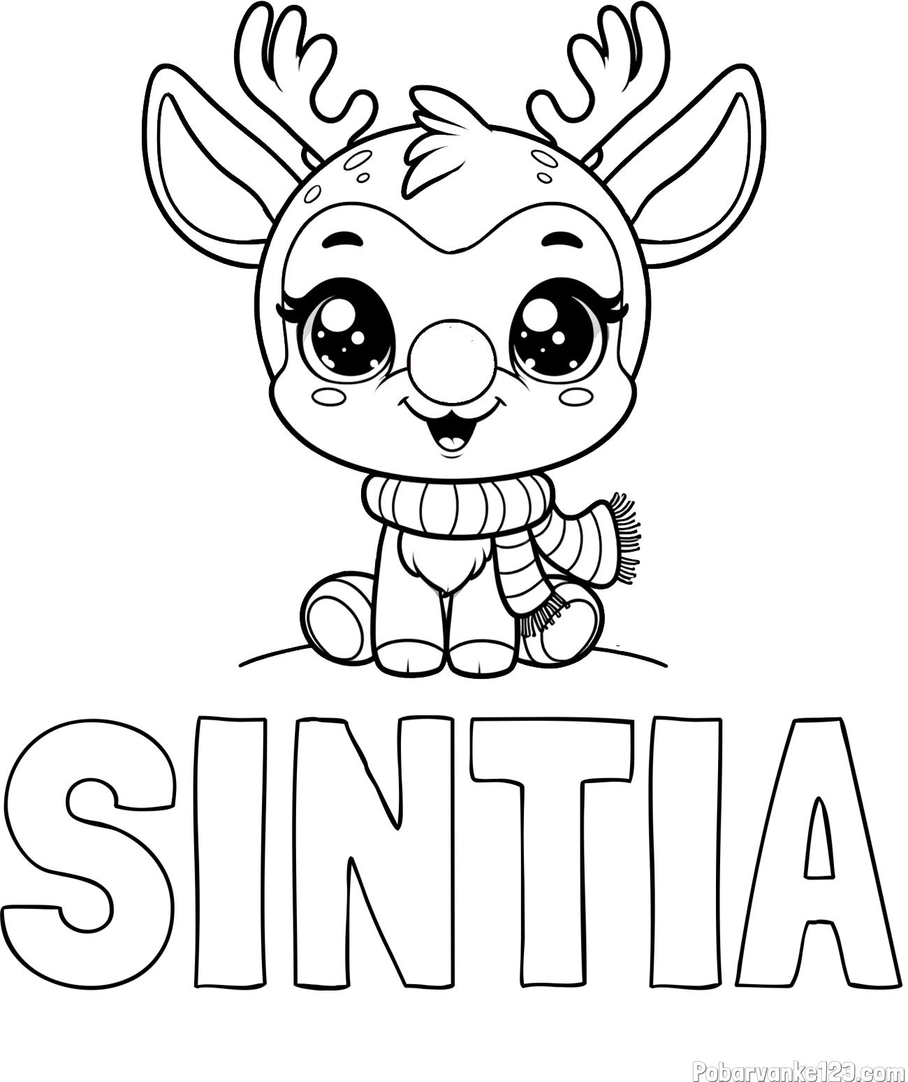 Pobarvanka imena SINTIA in otroška pobarvanka jelenčka Rudolfa s šalom okoli vratu