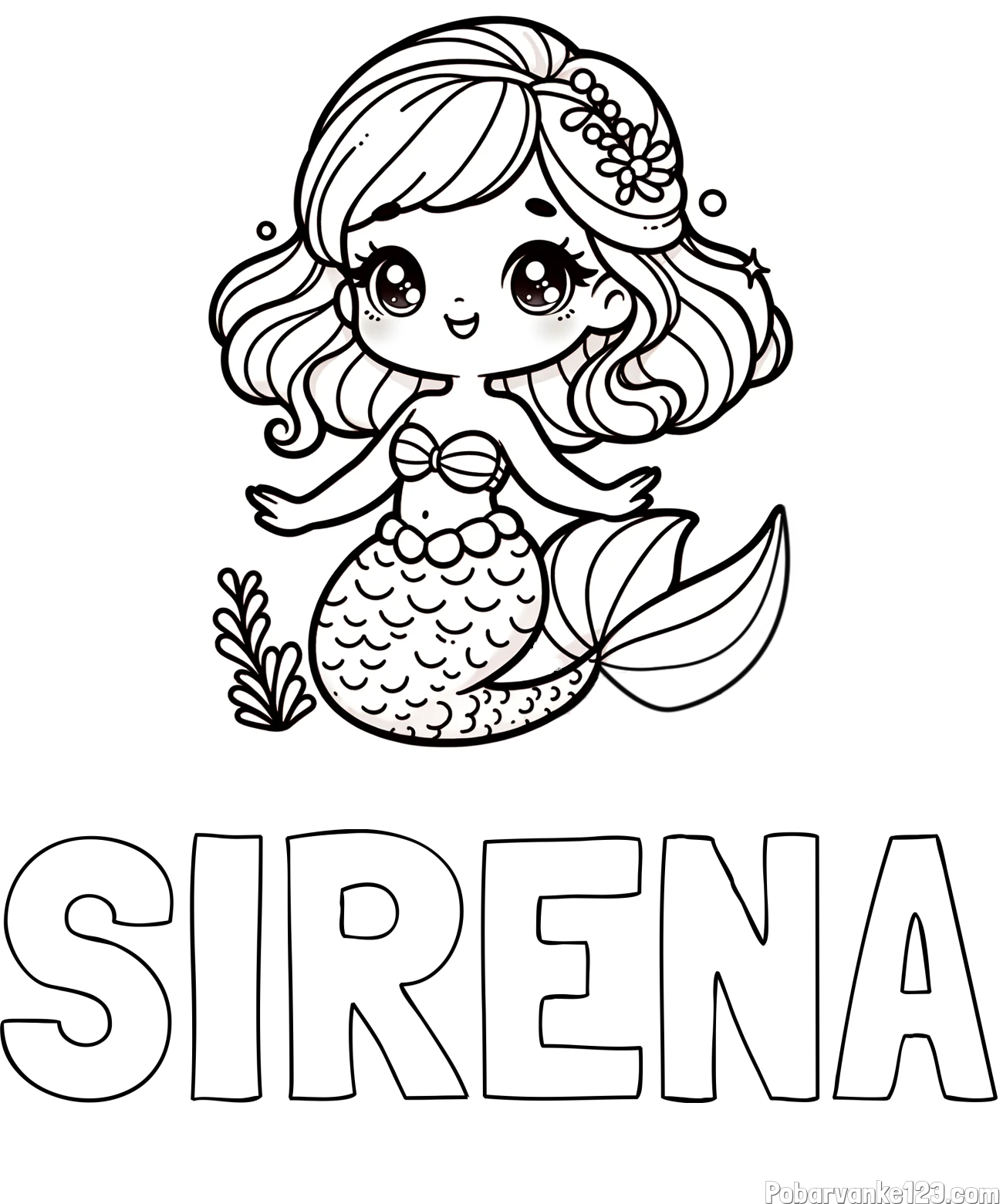 Pobarvanka imena SIRENA in pobarvanka simpatične morske deklice