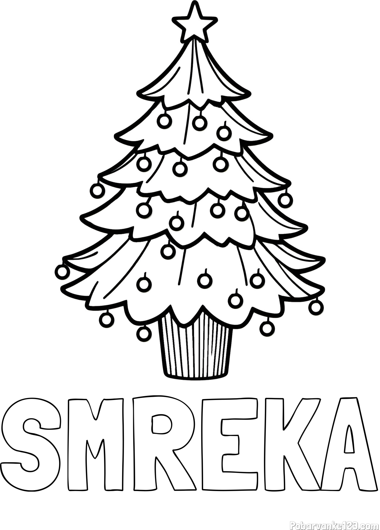 Pobarvanka imena SMREKA in pobarvanka preproste božične smreke