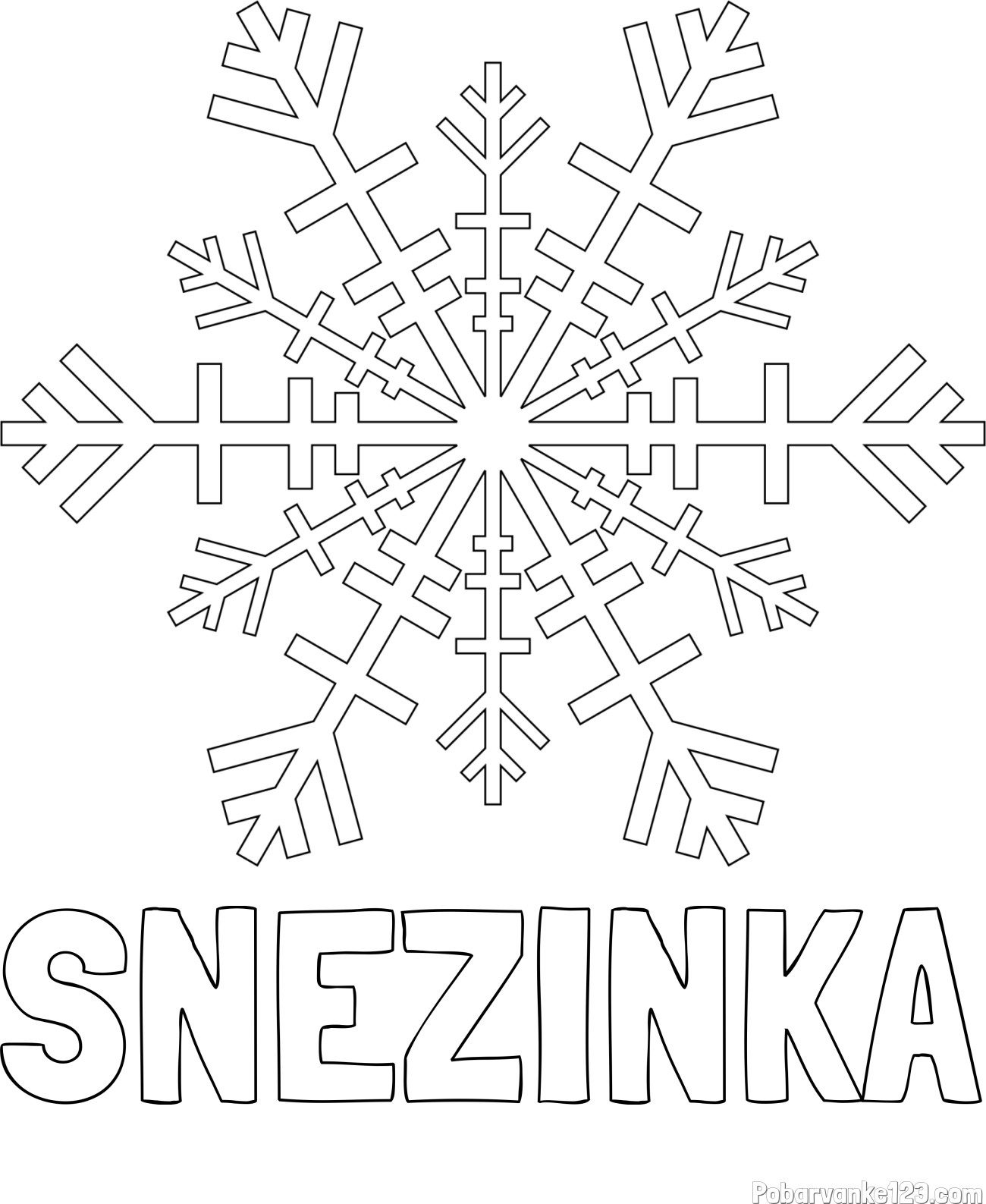 Pobarvanka imena SNEŽINKA in pobarvanka lepe snežinke