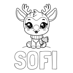 Online izdelana pobarvanka - Pobarvanka imena SOFI in otroška pobarvanka jelenčka Rudolfa s šalom okoli vratu