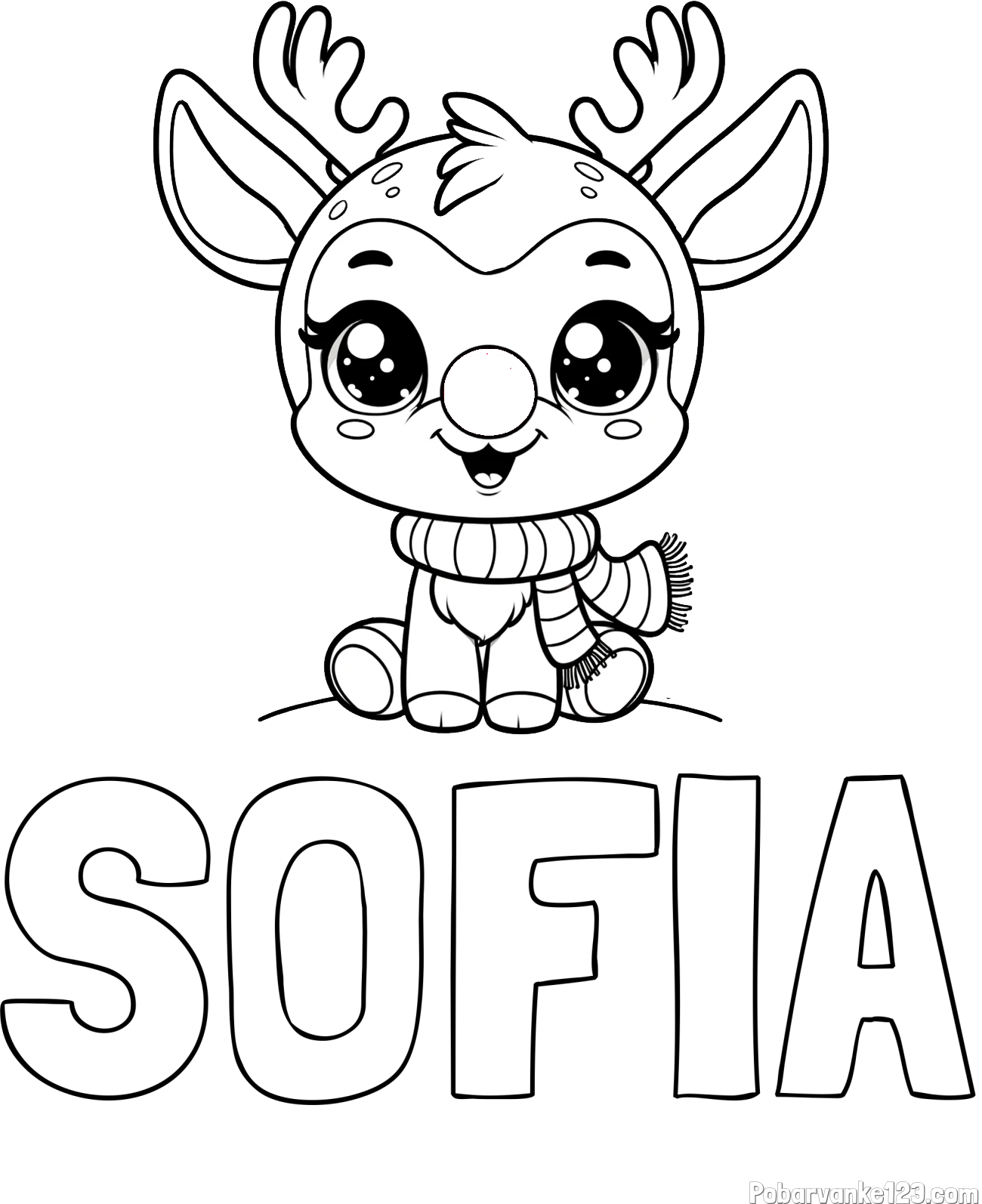 Pobarvanka imena SOFIA in otroška pobarvanka jelenčka Rudolfa s šalom okoli vratu
