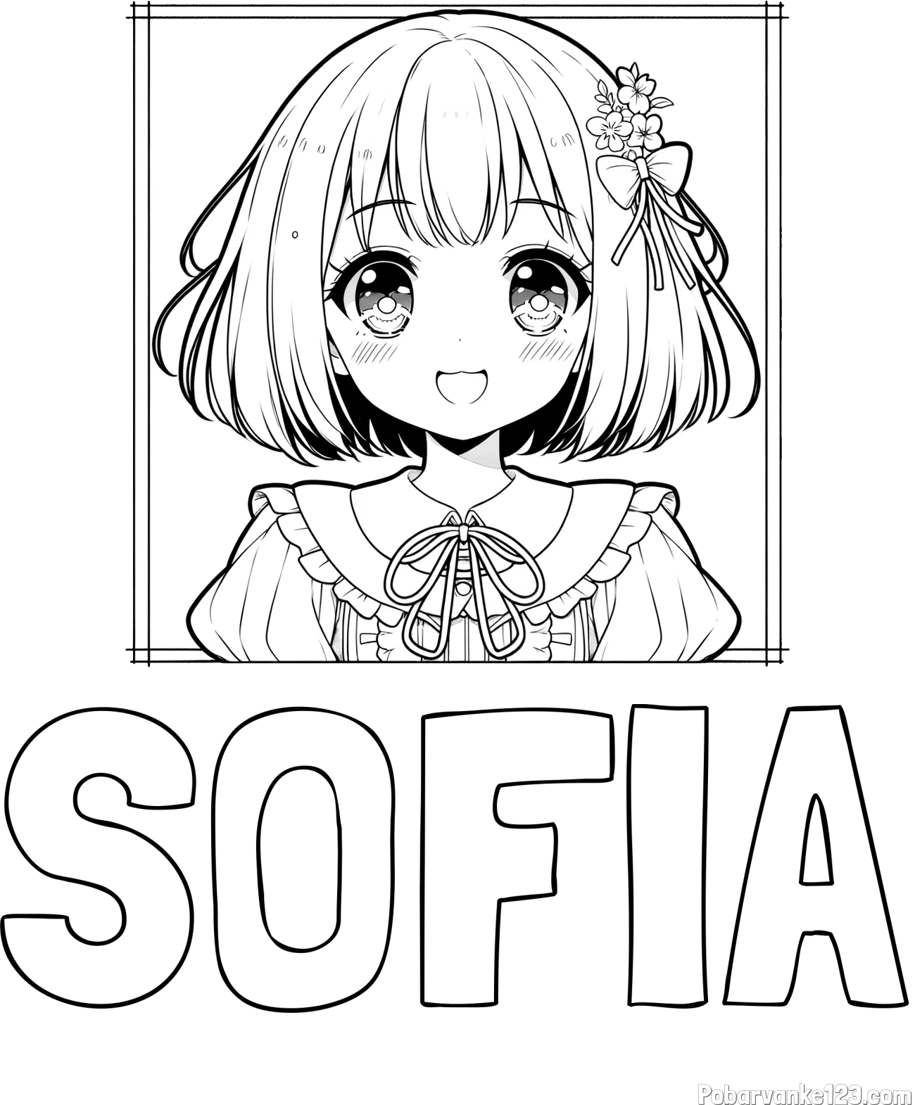 Pobarvanka imena SOFIA in pobarvanka ljubke punčke v anime slogu