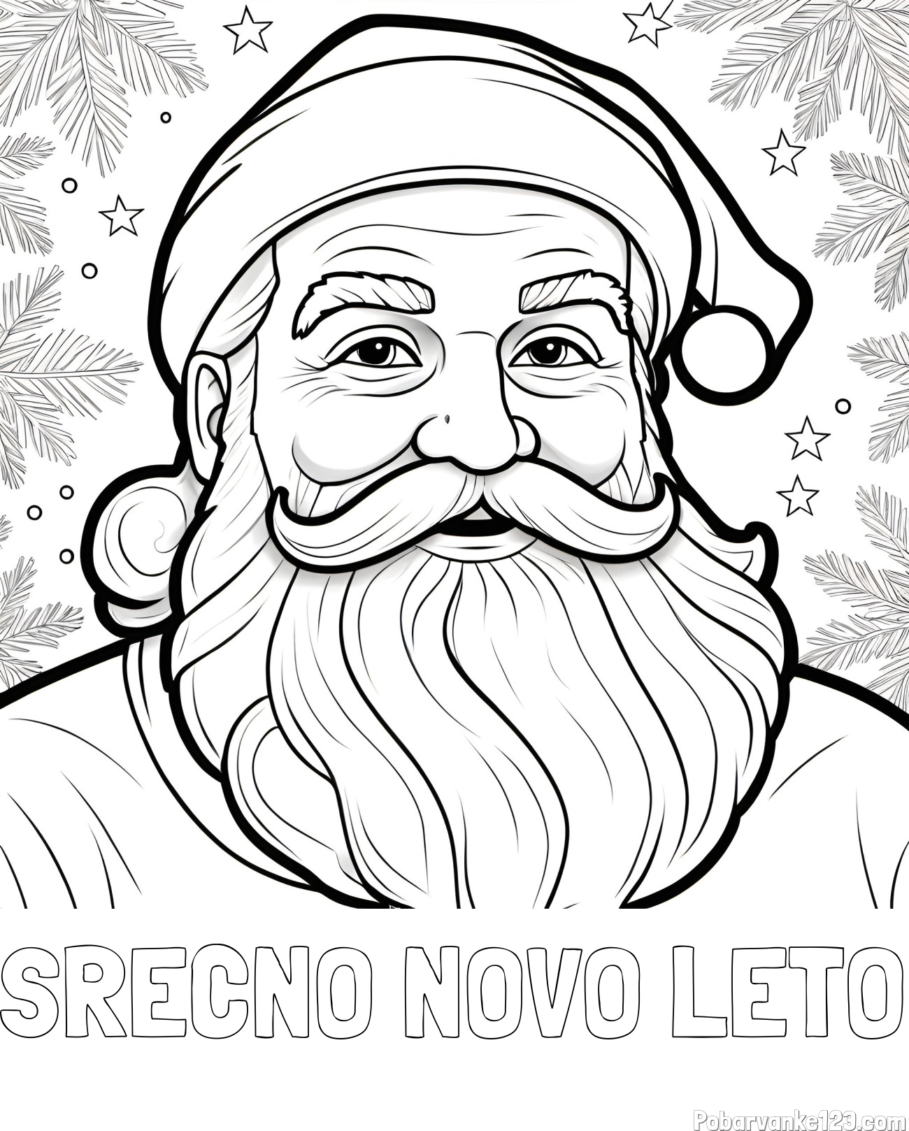 Pobarvanka imena SREČNO NOVO LETO in Čudovita pobarvanka nasmejanega Božička