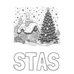 Online izdelana pobarvanka - Pobarvanka imena STAŠ in pobarvanka zasnežene hiške na božično noč