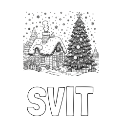 Pobarvanka imena SVIT in pobarvanka zasnežene hiške na božično noč