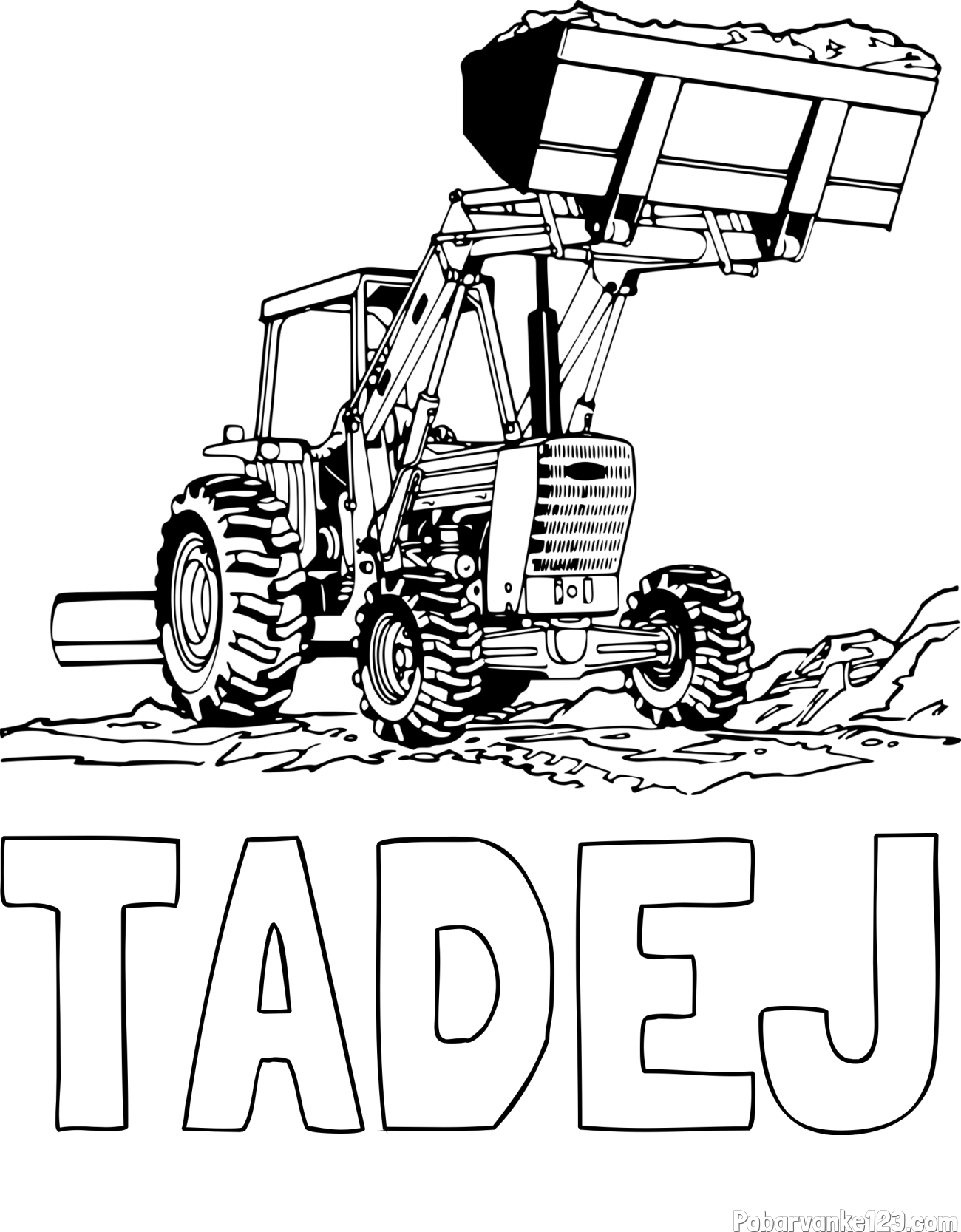 Pobarvanka imena TADEJ in pobarvanka velikega traktorja med prenosom zemljine