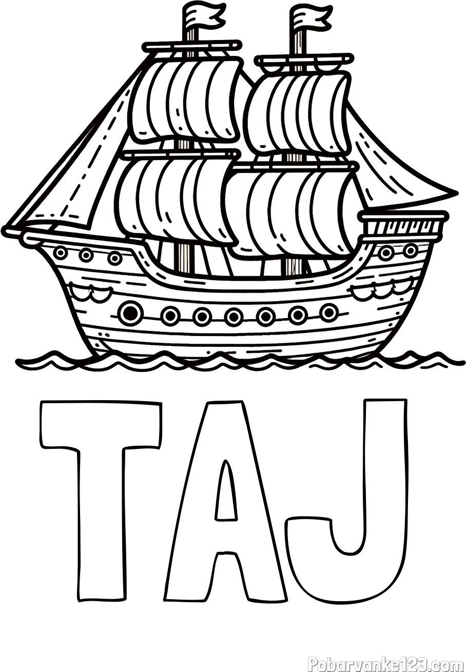 Pobarvanka imena TAJ in otroška pobarvanka ladje