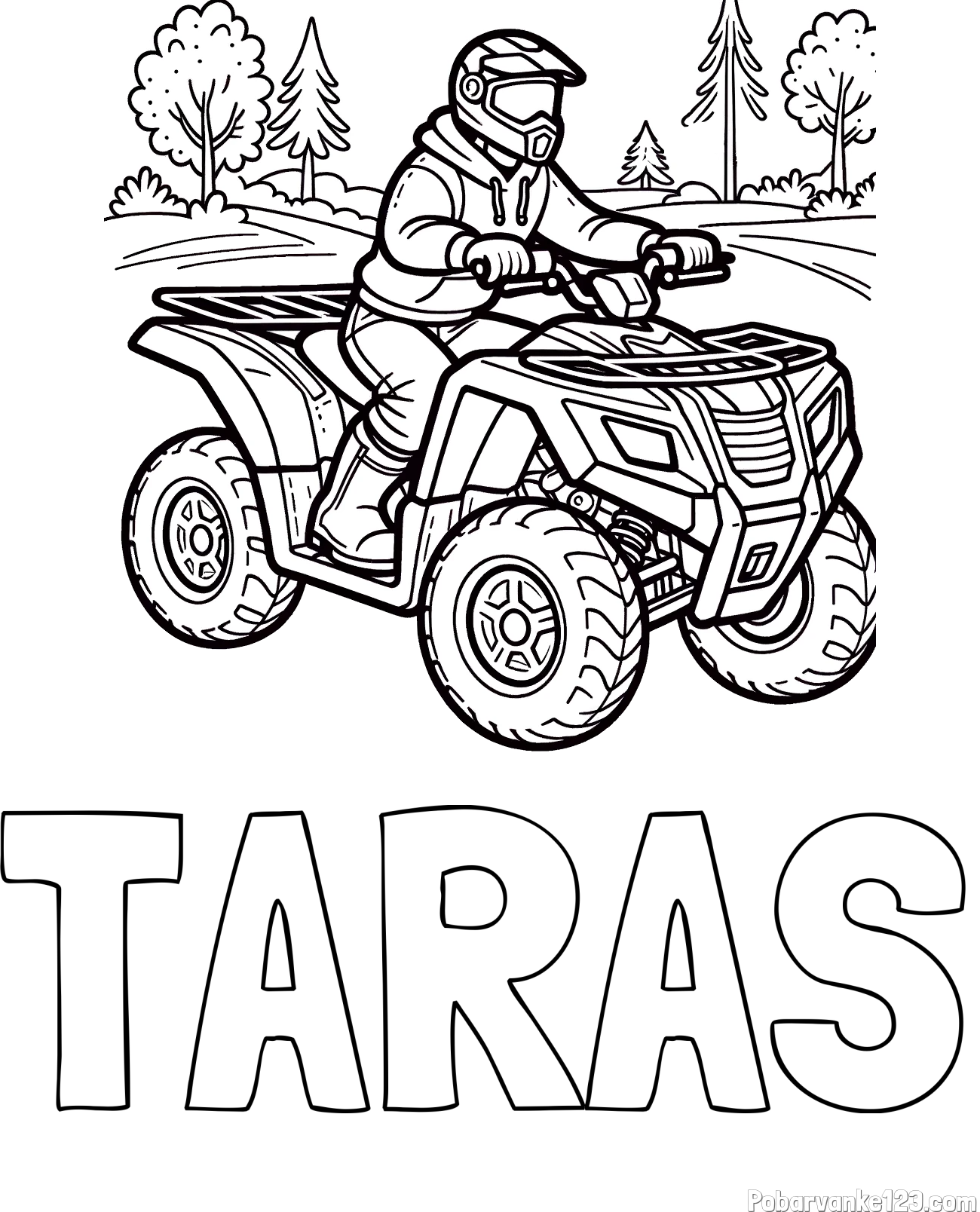 Pobarvanka imena TARAS in pobarvanka motorista na štirikolesniku