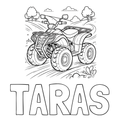 Online izdelana pobarvanka - Pobarvanka imena TARAS in pobarvanka štirikolesnika na cesti