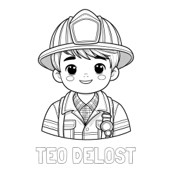 Online izdelana pobarvanka - Pobarvanka imena TEO DELOST in pobarvanka mladega gasilca
