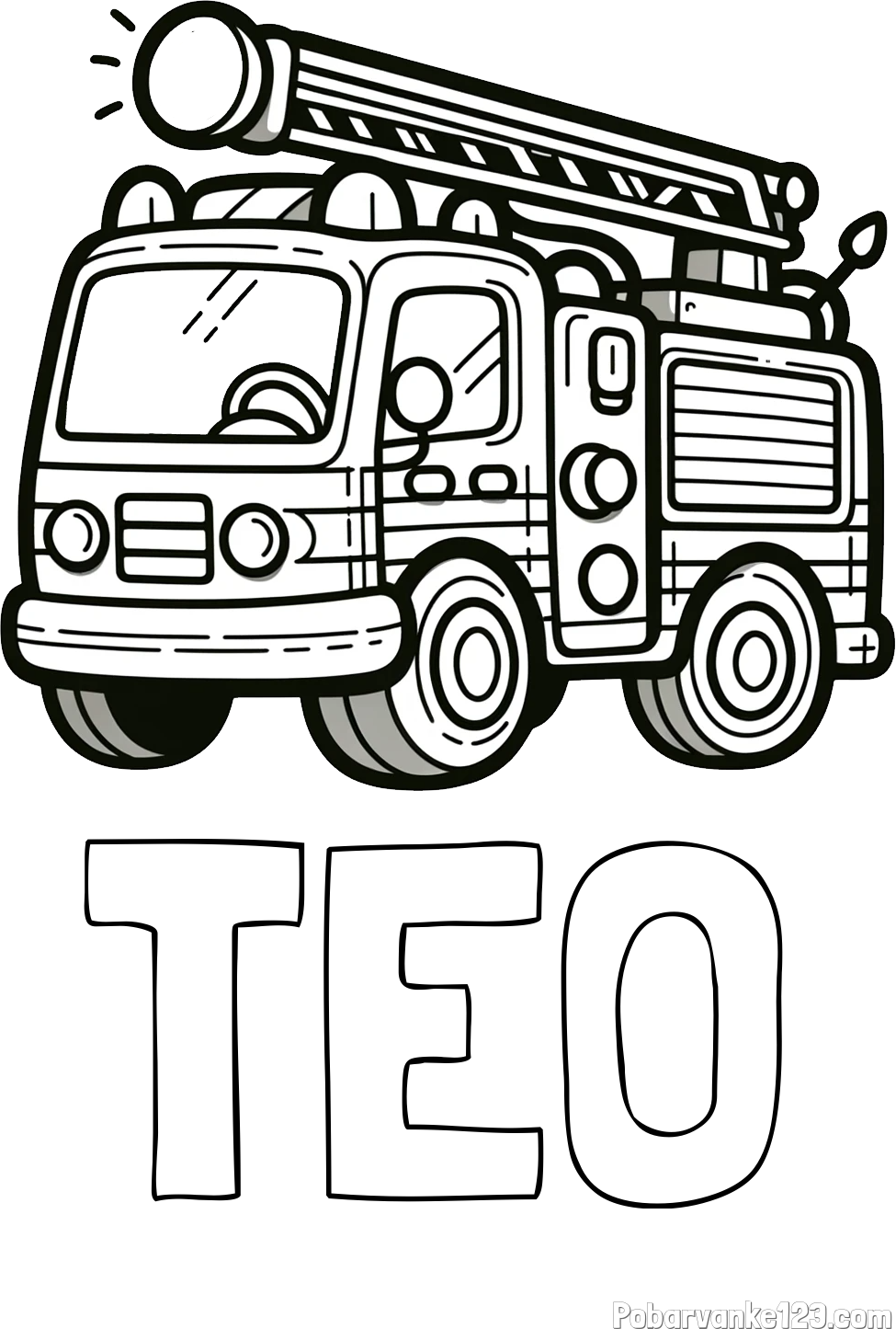 Pobarvanka imena TEO in otroška pobarvanka preprostega gasilskega avta