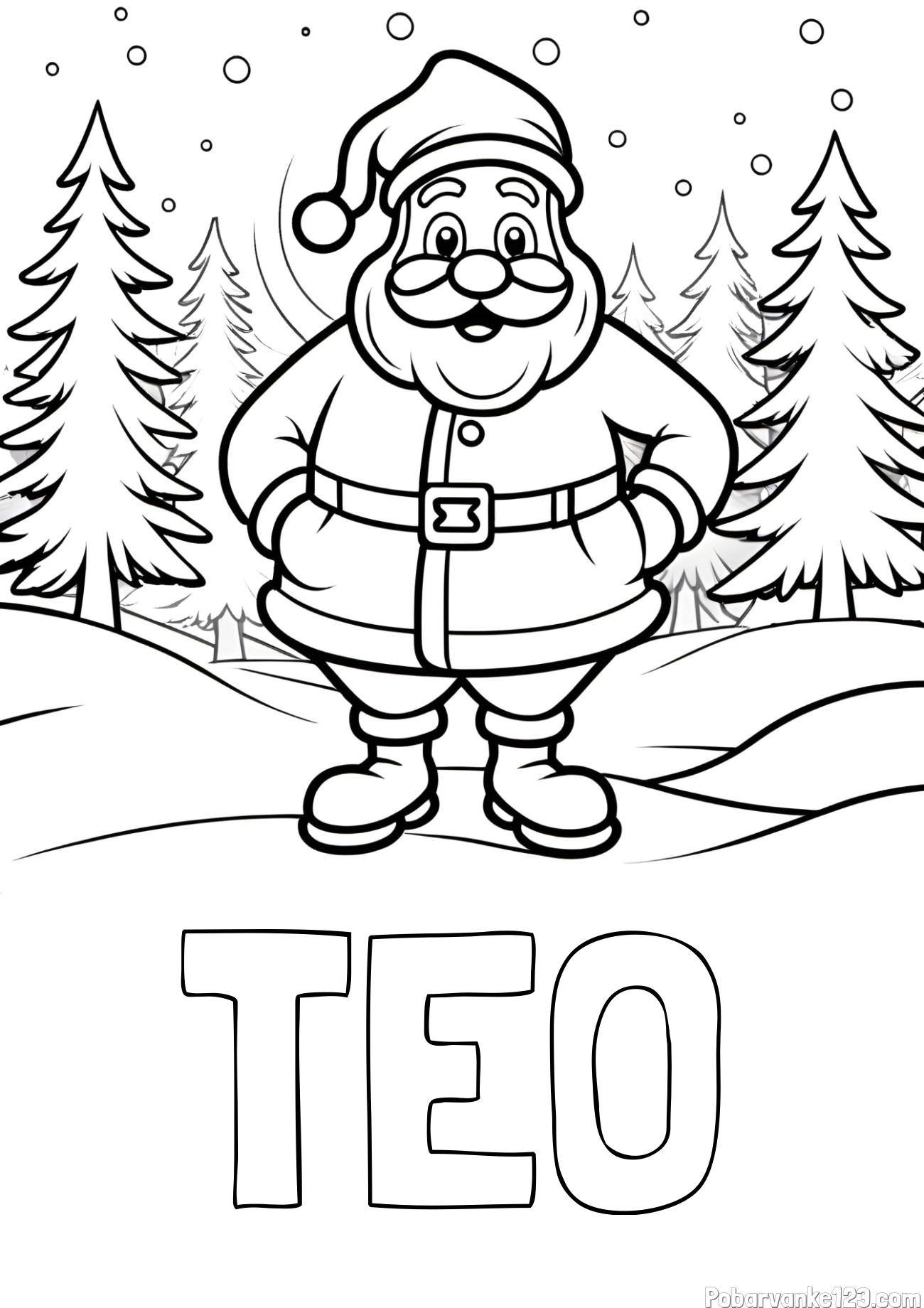 Pobarvanka imena TEO in pobarvanka Božička v gozdu