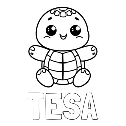 Online izdelana pobarvanka - Pobarvanka imena TESA in otroška pobarvanka ljubke in nasmejane želvice