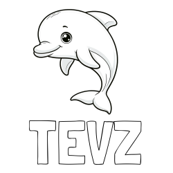 Online izdelana pobarvanka - Pobarvanka imena TEVŽ in otroška pobarvanka ljubkega delfina