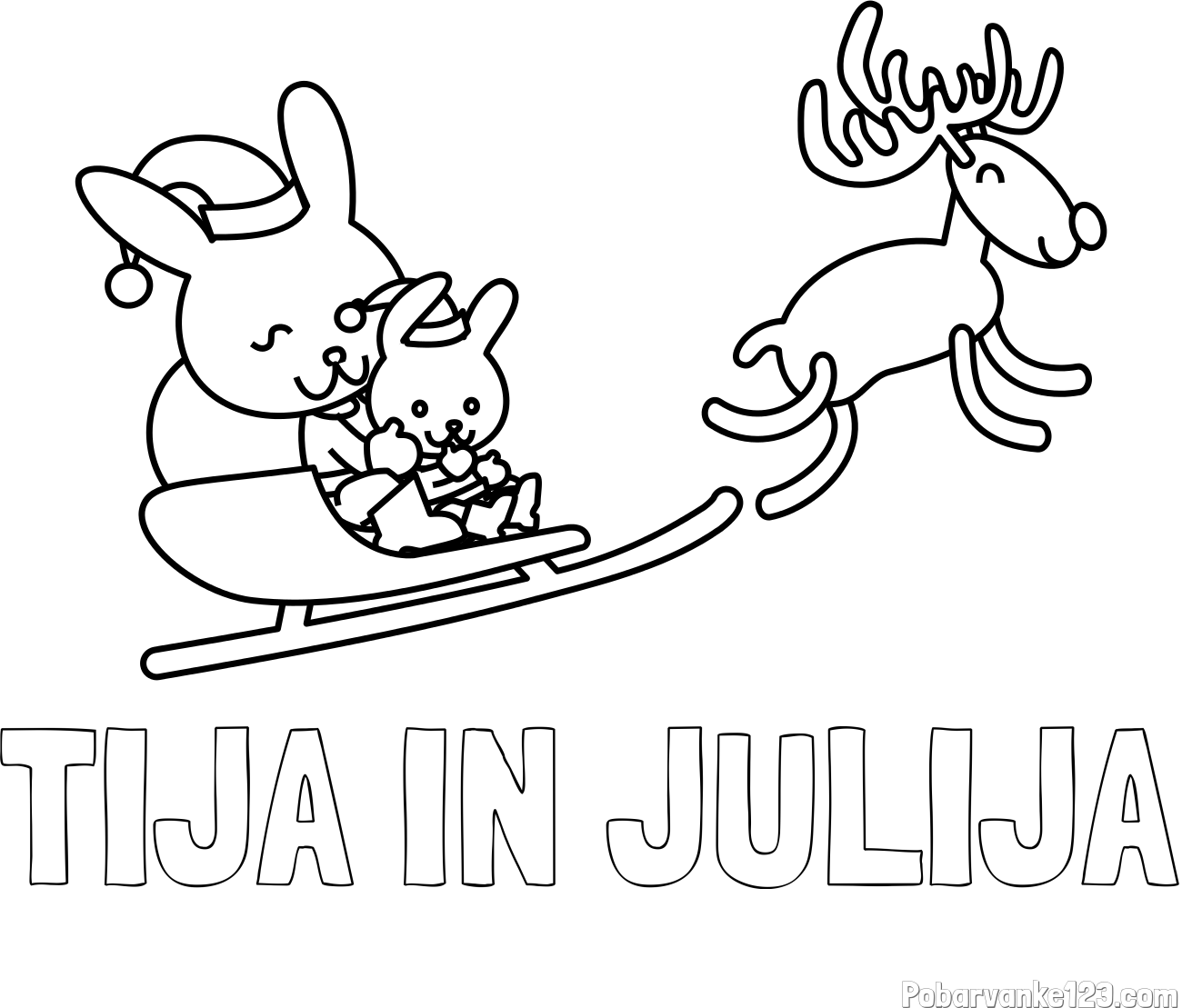 Pobarvanka imena TIJA IN JULIJA in božične sani
